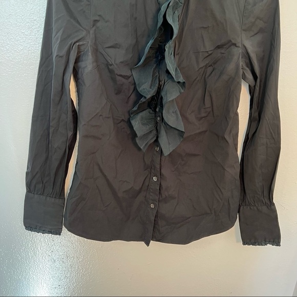 Ann Taylor Button Down Blouse Black Ruffle - Picture 3 of 9